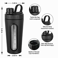 Bouteille shaker haut de gamme pour substitut de repas, shaker à protéines avec couvercle en acier inoxydable et corps en plastique, bouteilles shaker en acier inoxydable à paroi simple