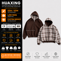 Veste à capuche réversible personnalisée en polaire à carreaux, entièrement zippée, coupe ample, double face, OEM, marque privée, sur mesure, vente en gros, direct usine vérifiée