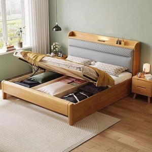 <span class=keywords><strong>Cama</strong></span> Nórdica Minimalista de Madera Maciza con Luz de Lectura LED, Respaldo Acolchado Suave y Cómodo, Muebles de Dormitorio de Lujo de Madera, Tamaño Queen - Product Image 4