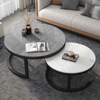 Table basse ronde de style café, table basse en dalle de roche, luxe léger et style simple pour le salon, table basse circulaire de petite taille pour la maison