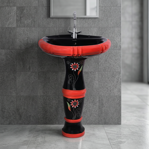 Ensemble de lavabo carré en céramique marron victorien sur piétement complet pour salle de bain, hôtel, villa et projets - Product Image 4