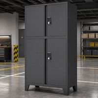 Gabinete de Almacenamiento Metálico Seguro de Cuatro Puertas con Cerraduras Electrónicas de Teclado, Base Elevada y Estantes Ajustables para Uso Comercial e Industrial