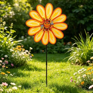Molinillo de Viento Sonriente de Girasol con 12 Pétalos para Jardín, Decoración Exterior para Patio, 40x92cm, Venta al por Mayor - Product Image 3