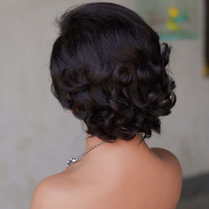 Perruques courtes bouclées sans colle pré-épilées avec frange, <span class=keywords><strong>cheveux</strong></span> vierges vietnamiens naturels noirs, bonnet petit format pour femmes, vente en gros - Product Image 6