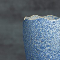 Pot de fleurs en terre cuite de Jingdezhen, vert, motif bulles bleues, bord coupé, en grès rustique, grand format, pour présentation d'arrangements floraux artificiels