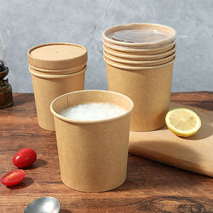 Baril à soupe en papier kraft à paroi simple épaissi, seau à porridge rond à emporter personnalisable avec logo imprimable et couvercle - Product Image 2
