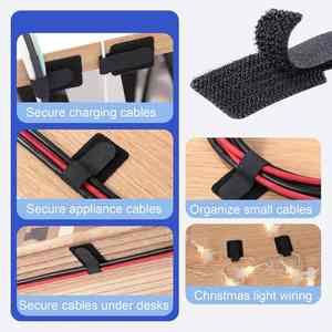 Organisateur de câbles écologique, robuste, auto-adhésif, double face, en polyester/nylon, avec crochets et boucles, adhésif puissant - Product Image 6