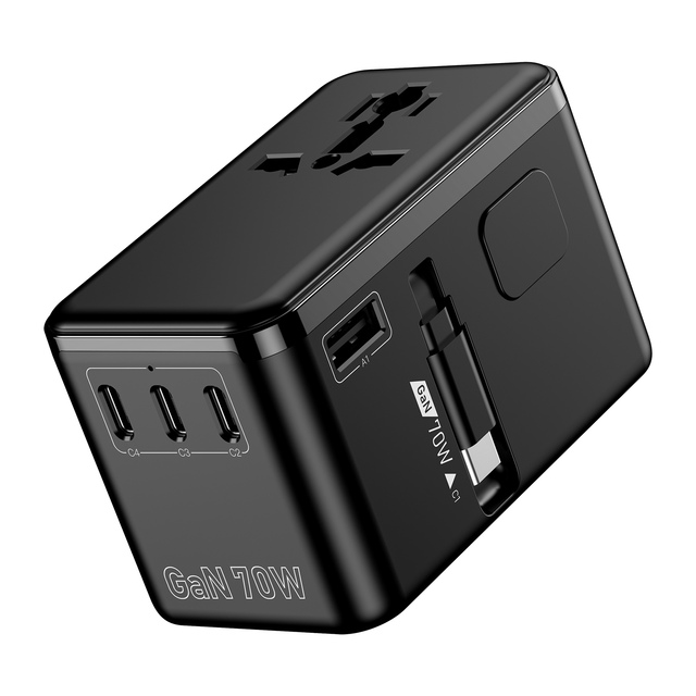 Universal Travel Adapter with Cabletravel Adapter Fast Charger Mobile Phone with Type C Retractable Cable