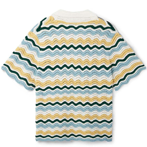 Maglione a maniche corte con Logo personalizzato Cardigan 100% maglieria in <span class=keywords><strong>cotone</strong></span> traforato per maglione lavorato a maglia primavera estate - Product Image 2