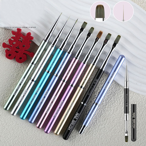Purple Pink Blue Silver Black Dual Ended <b>Builder</b> Gel Nail Brush Liner Detail Small Flat Stroke Mini Oval Long Manicure Brush - Product Image 1