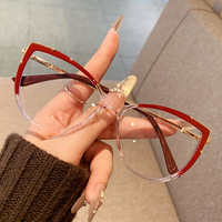 Lunettes optiques tendance œil de chat pour femmes, verres transparents anti-lumière bleue, lunettes de mode décoratives pour le travail quotidien et les soirées