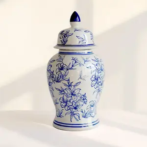 リビングルームの家の装飾のためのアンティーク中国の背の高い大きな青と白のセラミック収納ジンジャージャー花瓶