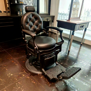 DM High End Full Black <b>Reclining</b> Hairdressing Styling Chair Hydraulic Pump Rotation Salon Shaving Chair Modern Barber Chair - Product Image 1