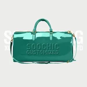 Soochic Dress Shiny Green Unisex Duffel Bag Large Capacity Metallic Vegan Leather Travel Bag Customized Removable Weekend Bag