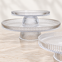 Présentoir à gâteau en verre côtelé transparent en gros, assiette à gâteau sur pied 21cm 27cm 31cm, plateau de service à dessert sur piédestal pour mariage et fête