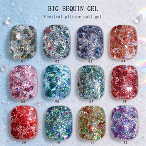 KLANA Gel UV à Paillettes Grandes, 12 Couleurs, Gel à Ongles Scintillant Longue Durée, Non Toxique, Sans HEMA, Gel Nail Art Éclatant pour Salon - Product Image 6