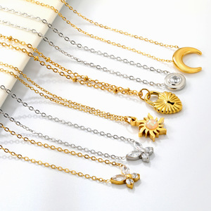 Collier pendentif papillon en acier inoxydable style européen, plaqué or 18 carats, chaîne claviculaire avec strass pour femmes - Product Image 1