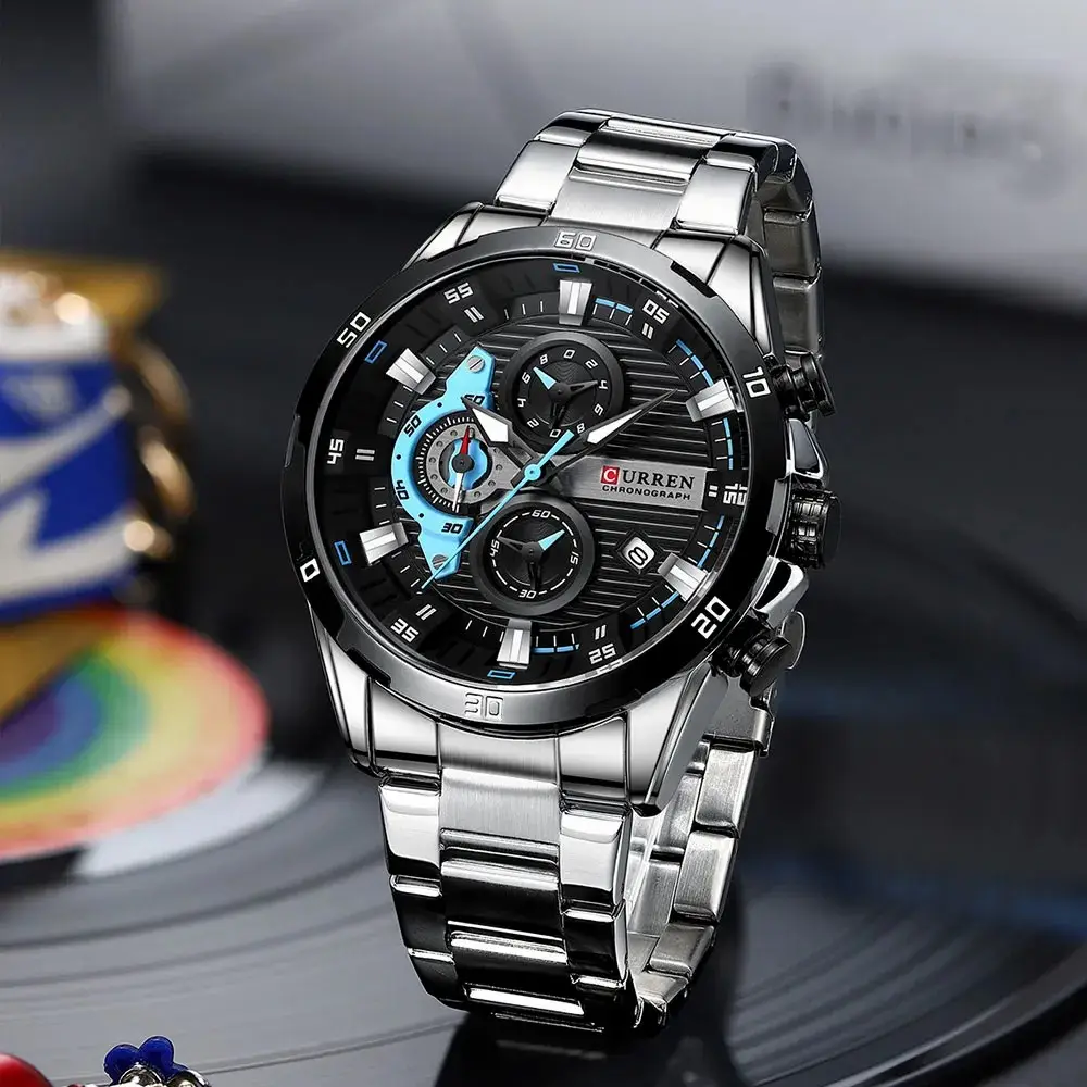 CURREN 8402 남성 시계 스포츠 쿼츠 시계 최고 브랜드 빛나는 다이얼 방수 남성 Relogio Masculino 스테인레스 스틸 손목 시계