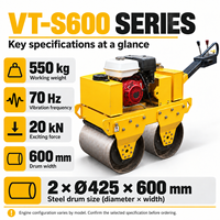 Rouleau compresseur routier robuste à double tambour avec moteur diesel pour équipement de chantier de 1, 3 et 5 tonnes à conducteur marchant à pied