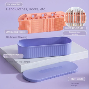 3-in-1 Makeup Brush Cleaning Box Multifunction Sponge <b>Storage</b> Beauty <b>Egg</b> Drying Rack Scrub Cup with Drying Holder - Product Image 3