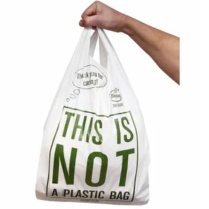 High Quality 100% Bio Compostable Bags For Supermarket Custom Logo Biodegradable Hdpe Plastic Vest Shopping Bags