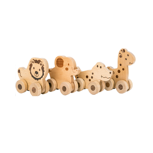 Trenino Giocattolo in Legno Naturale con <span class=keywords><strong>Animali</strong></span> Leone Elefante Coccodrillo Giraffa, Macchinina da Tirare, Regalo Educativo per Bambini - Product Image 1