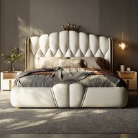 Meubles de chambre à coucher en bois de luxe moderne, lit double Queen Size rembourré, cadre en cuir avec tiroirs de rangement, dernier design