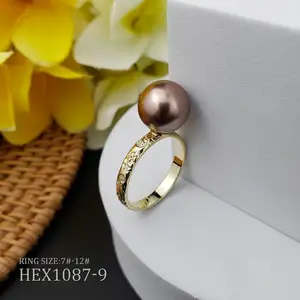 Vintage Style 14K Gold Plated Large Pearl Rings Jewelry Women Hawaiian Tarnish Free Wedding Couple Ring