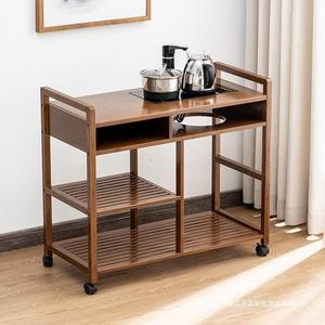 Chariot de service en bois massif avec 4 roulettes pivotantes, multifonctionnel pour restaurants, salons de thé et hôtels - Product Image 2