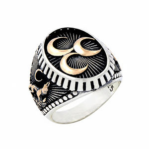 925K Sterling Silver Three Crescents Wolf Men <b>Ring</b> - Product Image 2