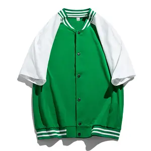Giacche con colletto alla coreana in cotone personalizzate cardigan a maniche corte da baseball magliette monopetto da uomo allentate casual