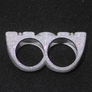 <b>925</b> <b>Silver</b> Custom Letter Double Finger Cuban <b>Ring</b> VVS Moissanite Prong Setting Iced Hip Hop Fine Jewelry Personalized Luxury - Product Image 1
