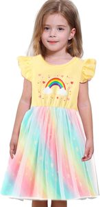 Vestido de Tul para Niña Akyzic, Disfraz de Unicornio, Fiesta de Cumpleaños, Princesa, Verano, Casual, Falda Tutú, Manga <span class=keywords><strong>con</strong></span> Volantes, Arcoíris - Product Image 2