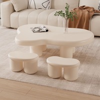 Ensemble de tables basses modernes pour la maison, couleur crème, design en forme de nuage ondulé, table centrale pour le salon