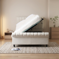 Klassisches Design Gepolstertes Schlafzimmermöbel Elegantes Beige Samt-Schlittenbett Doppelbett Kingsize mit Gaslift-Stauraum
