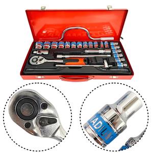24Pcs Automotive Hand <b>Tool</b> <b>Set</b> F-Rod Sliding Bar Flex Head Ratchet Wrench with Bending Bow Sleeve Iron <b>Box</b> for Mechanic - Product Image 3