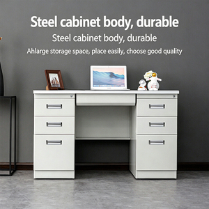 White Computer Desk with 4 Drawers Lockable <b>Storage</b> <b>Locker</b> Adjustable Legs Glossy Office Desk for Home Office - Product Image 6