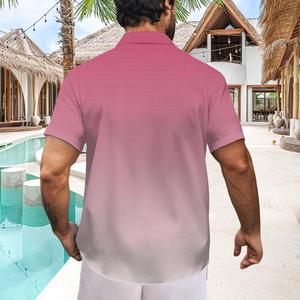 Camicia <span class=keywords><strong>da</strong></span> <span class=keywords><strong>uomo</strong></span> personalizzata con motivo - Camicia stampata a getto d'inchiostro rosa sfumato, vestibilità ampia, tessuto morbido, adatta per l'abbigliamento estivo - Product Image 2