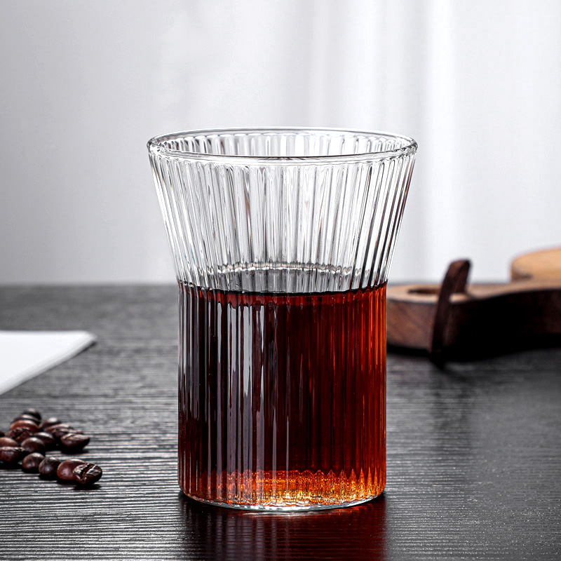 200~300ml high borosilicate glass coffee cup striped glass cup