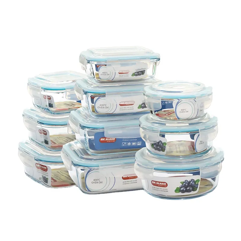 Hot selling high quality heat resistant glass food container with watertight PP lid glass storage box set air tight food storage