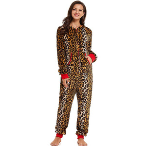 Ladies Leopard Onesie Pajamas <strong>Adult</strong> Leopard Hooded Jumpsuit <strong>Pyjamas</strong> - Product Image 3