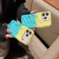 Coque de téléphone texturée vert crème color block avec cordon pour iPhone 17 et iPhone 16 Pro Max, Housse de protection mate douce pour 14