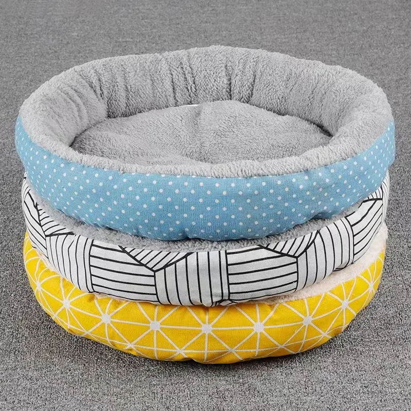 Pet Bed Dog Cat Round Plush Kennel Cattery Sofa Basket Ultra Soft Washable House Supplies Puppy Kitten Accessories