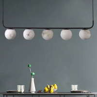 Table à manger intérieure simple Lustre à suspension Art Déco en marbre Suspension ronde en albâtre Lampe à suspension boule Led