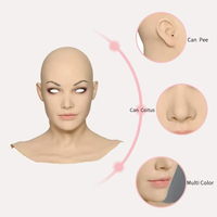 Masque en silicone avec formes de poitrine, faux seins pour transformation homme-femme, maquillage de tête, masque facial réaliste en silicone pour travesti