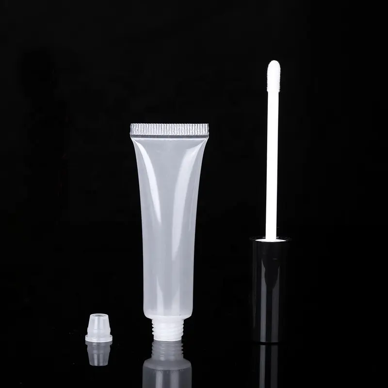 L-Zhuang QUANTITÉ MINIMALE DE COMMANDE 100 pièces En Gros Vide Haut Noir Contenants de Brillant À Lèvres Squeeze 15ML Lipgloss Baguette Tubes Avec Brosse