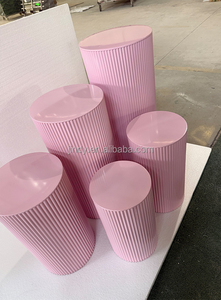 Set di 5 Piedistalli Rotondi in Metallo Rosa per Decorazioni Matrimoniali, Set di Plinti Bianchi Ondulati, <span class=keywords><strong>Alzata</strong></span> per Torte - Product Image 2
