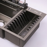 Évier de cuisine encastré intelligent en acier inoxydable 304 de 120 cm, fait main, avec cascade, vasque simple nano et égouttoir à vaisselle intégré