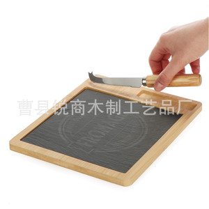 Plateau à fromage en bambou Sharp Business avec insert en ardoise 25x20cm, plateau de service à fromage réversible et portable avec couteau - Product Image 2