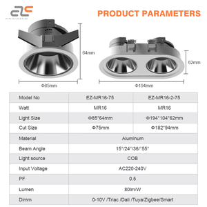 EZELED Factory Direct Housing Ceiling Down Lamp Home Dual Frame Grille MR16/GU10 Supermarket <b>Light</b> Recessed LED Downlight - Product Image 3